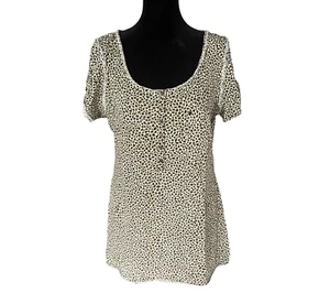 H & M Animal Print Cotton T-Shirt Women's Size L Scoop Neck Buttons Short Sleeve - Picture 1 of 12
