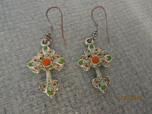 Bellissimi orecchini pendenti vintage a croce tono argento - By BEST - - Foto 1 di 4
