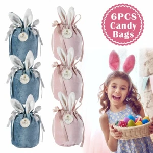 6PCS Easter Rabbit Bunny Ears Velvet Candy Bag Wedding Party Decor Gift Bag - Picture 1 of 14