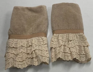 (2) Martex Plush Tan Ribbon Lace Finger Hand Towels USA - Picture 1 of 3