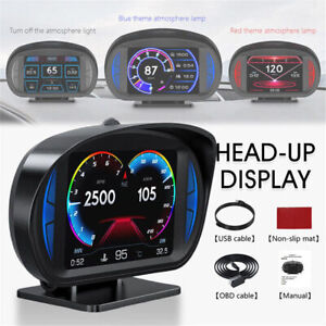 OBD2 GPS HUD Car Head Up Display Digital Gauge Speedometer Turbo RPM Temp Alarm