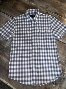 Lucky Brand Saturday Stretch Short Sleeve Button Shirt Mens S Grey Plaid Cotton - Picture 1 of 5