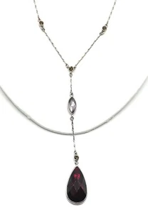 Collana Lia Sophia Argento Rubino Rosso Lavanda Cognac Cristallo Lariat Goccia Vintage - Foto 1 di 9