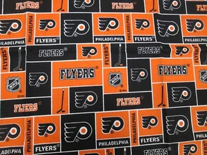 PHILADELPHIA FLYERS HOCKEY FABRIC 1/2 YARD BRAND NEW DESIGN 100% COTTON - Picture 1 of 4