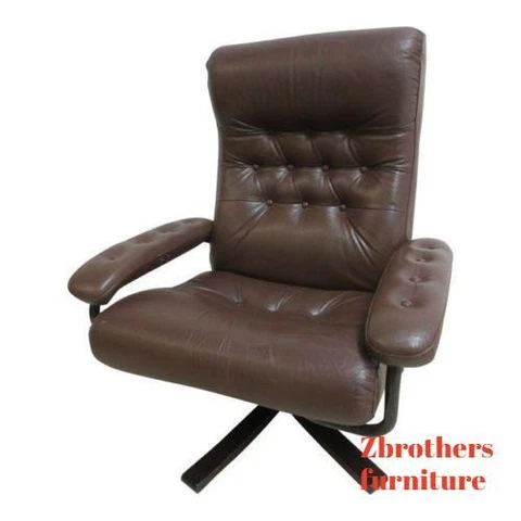 Vintage Mid Century Leather Tuft Swivel Arm Lounge Chair Danish  Modern Cover