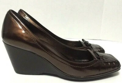 Geox Respira lazo cuña tacón de tacón sin cordones bronce charol mujer talla 39,5 Foto 1 de 4