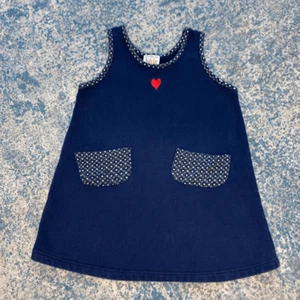 Talbots Kids, Vintage Tunic Overall Dress Navy Blue Front Pockets Heart Print XS - Picture 1 of 8