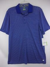 NEW NordicTrack Blue w/ White Stripe Short Sleeve Polo Shirt Mens Medium NT Dri