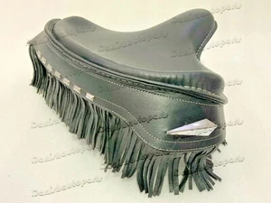 FALDA DE CUERO NEGRO ESTILO POLICÍA ASIENTO SOLITARIO HARLEY PANHEAD CON BORLA TC BOBBER - Imagen 1 de 11