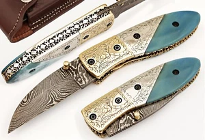 WP-Knives Custom Made Damaststahl Klappmesser Klinge / mit Scheide / 1 Stück - Bild 1 von 7