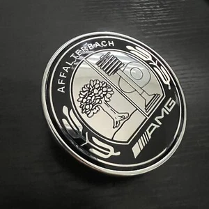 AMG FRONT HOOD Emblem Affalterbach Black Chrome Apple Badge MERCEDES BENZ 57MM - Picture 1 of 4