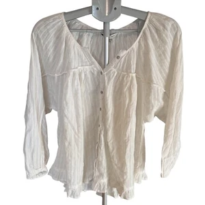 American Eagle White Boho Blouse XS NWT Button Front Cotton Long Sleeve - Picture 1 of 7