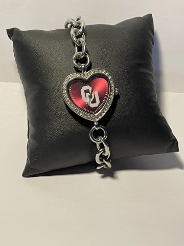Oklahoma Sooners NCAA Heart Stainless Steel Bracelet Watch by Game Time NEW Cover