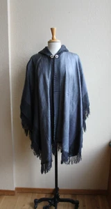 Gray ALPACA WOOL BOHEMIAN WRAP HOODED BLANKET CAPE OPEN Fringed PONCHO SHAWL - Picture 1 of 3