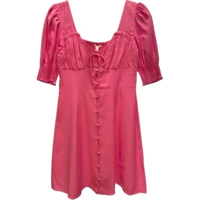 NUEVO CON ETIQUETAS GB Gianni Bini Chicle Rosa Botón Delantero Manga Abullonada Mini Vestido Pequeño Foto 1 de 4