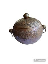 Rare Vintage Ice Bucket, Round, Hand Tooled Brass, Copper, Mid Century, Barware
