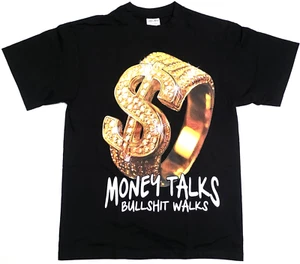 MONEY TALKS T-shirt Player Cash Dollars $ Money Hustle Men's Tee Black New - Picture 1 of 2