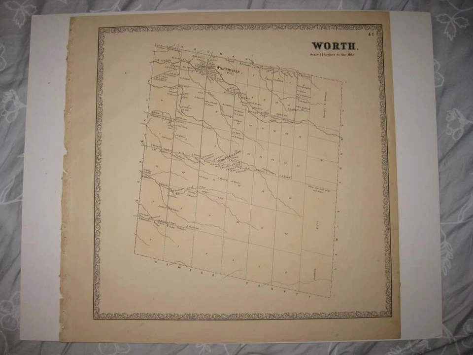 ANTIQUE 1864 WORTH WORTHVILLE JEFFERSON COUNTY NEW YORK HANDCOLORED MAP RARE NR - Image 1 of 1