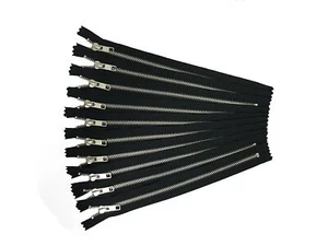 Black YKK Metal Zippers Silver Aluminum 12 Inch Pack of 12 Pieces - Picture 1 of 2