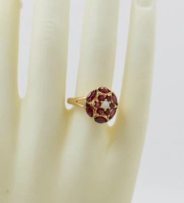 10k Yellow Gold Rhodolite and Opal Rosette Ring, Size 7 - Image 1 of 4