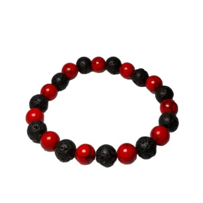 Handmade 8mm Stone Red Turquoise Lava Bead Healing Beads Stretch Charm Bracelet - Image 1 of 3