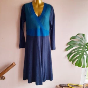 *NEW* EAST 98% Merino Wool Knit A-Line Dress Teal Blue Long Midi Size 12 Skirt - Picture 1 of 9