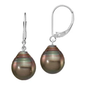 14K Solid White Gold 10mm Black Teardrop Tahitian Saltwater Cultured Pearl ... - Picture 1 of 3