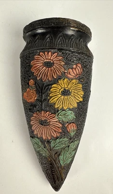 "Florero de cerámica Art Deco de bolsillo de pared firmado hecho en Japón floral 8"" DE COLECCIÓN" Foto 1 de 4