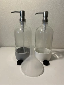 2x- Large Clear Glass Soap/Lotion Dispensers W/silicon Bottom, Stainless Pump - Picture 1 of 2