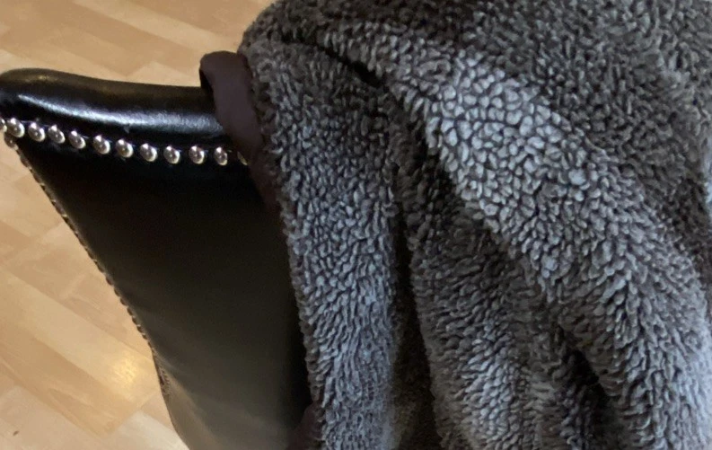 Eddie Bauer Goose Down Puffer Throw Brown Gray Plaid Fleece Vintage 48x56” - Image 1 of 4