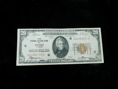 1929 $20 Federal Reserve Bank of Chicago Illinois Brown Seal National Currency N - Image 1 of 4