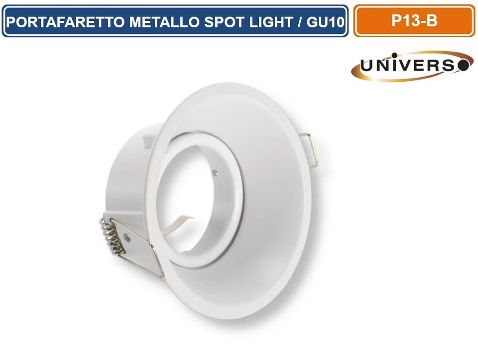 PORTAFARETTO ROTONDO ORIENTABILE DA INCASSO IN METALLO BIANCO PER LAMPADE GU10 - Immagine 1 di 3