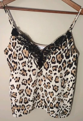 Camisola Socialite con ribete de encaje estampado animal leopardo M marrón mafia esposa camiseta sin mangas Foto 1 de 4