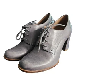Ecco Oxford Lace Up Heels Blue Gray Boots Womens Size 8-8.5 Vintage Whimsigoth - Picture 1 of 10