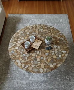 Luxury Brown Agate Table Top – Natural Gemstone Slab, Handmade Coffee Table Home - Picture 1 of 8