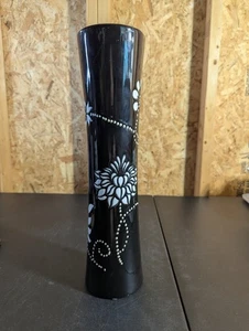Vaso in ceramica nera 16" disegno floreale - Foto 1 di 5
