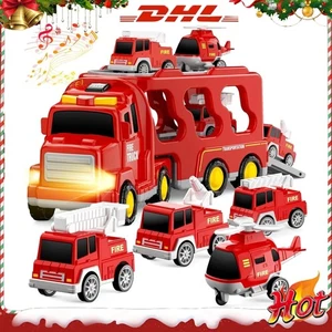 LKW Feuerwehrauto mit Licht und 7 in 1 Musik Auto Transporter Kinder Spielzeug - Bild 1 von 15