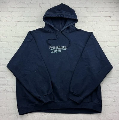 Vintage Reebok Hoodie Mens XL Blue Sweatshirt Embroidered Logo 90s USA Sweater - Image 1 of 4