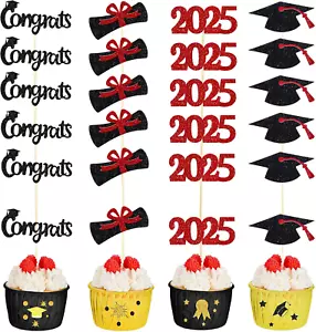 100 Pack 2025 Graduation Cupcake Toppers Grad Cap Food Appetizer Picks Cake Grad - Picture 1 of 12