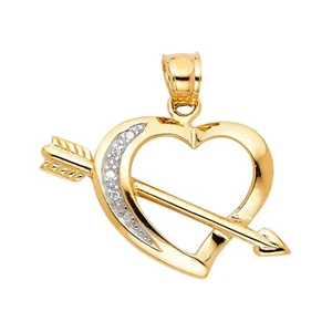 14K Two Tone Gold Heart with Arrow Pendant - Picture 1 of 4
