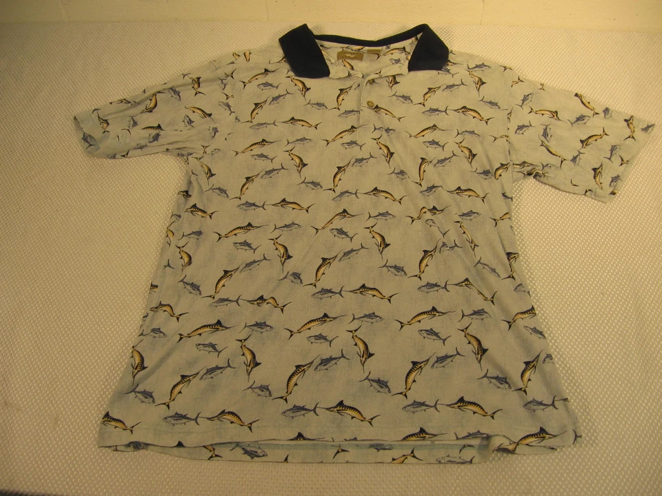D718 - Natural Issue - fish patterned short sleeve casual dress shirt - XLT - Image 1 of 1