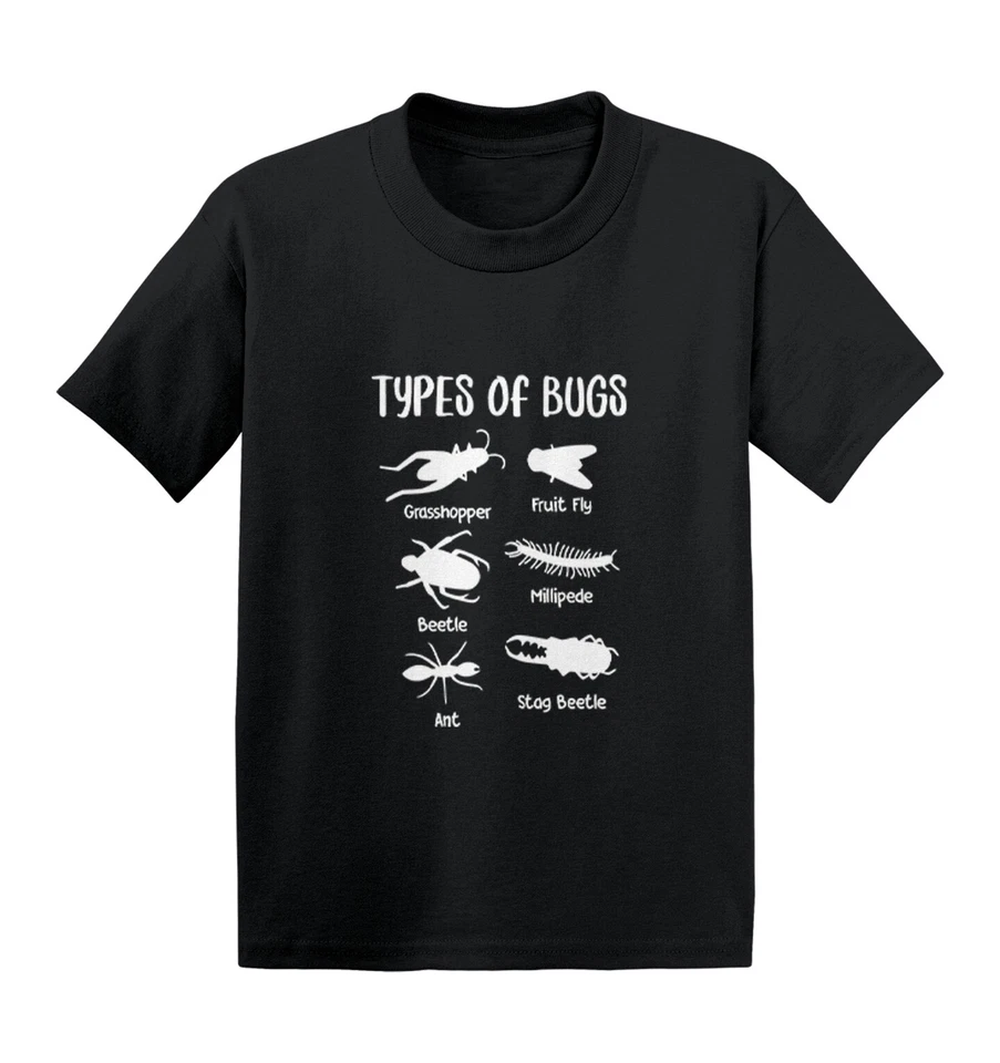 Types Of Bugs - Insects Cool Grasshopper 蚂蚁甲虫儿童T恤 — 第 1/1 张图片