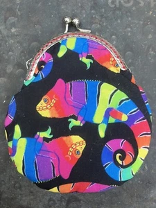 NOVELTY MULTICOLOURED CHAMELEON Kiss Lock Purse Pouch Coin Organizer Pouch - Picture 1 of 4