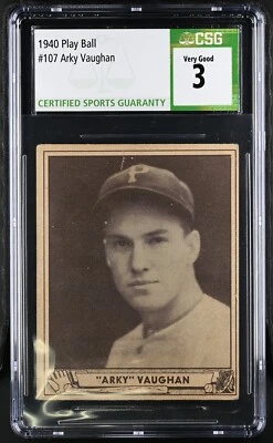 1940 Play Ball R335 #107 Arky Vaughan Pittsburgh Pirates - CSG 3 VG  - Image 1 of 2