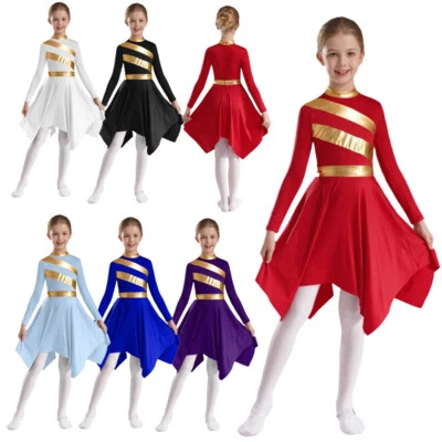 DE Mädchen Lyrische Tanzkleid Langarm Ballettkleid Gymnastikanzug Trikot - Bild 1 von 4