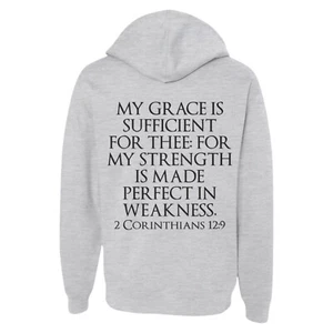 2 Corinthians 12:9 Gray Religious Apparel Jesus Hoodie Christian Clothing Unisex - Picture 1 of 3