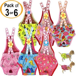 PACK 3 or 6 COLORS Dog Diapers Female Pants Stay On Suspenders For SMALL Dog Cat - Picture 1 of 8