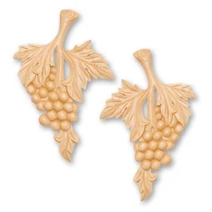 (Paar L&R) 11-1/4"h x 7"w x 5/8"th, handgeschnitztes Roteichenholz Traube Onlay. - Bild 1 von 1