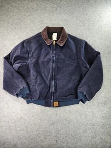 Vintage Carhartt Santa Fe Jacket Blue Mens 2XL Work J14 MDT Lined Duck Canvas - Picture 1 of 15