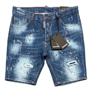 New DSQ2 Short Jeans Blue Men's Washed Slim Fit Ripped Pants - Picture 1 of 3